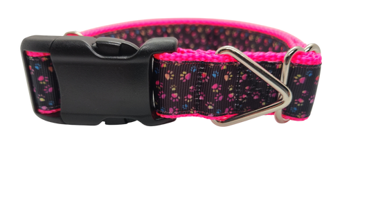 Colorful Pawprints Nylon Dog Collar, Leash: Metal Buckle / 6 Ft Leash