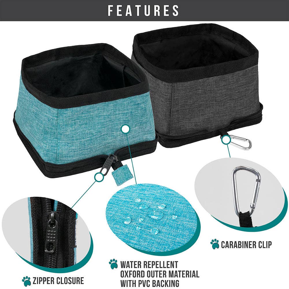 Classic Collapsible Pet Travel Bowls: Heather Gray & Charcoal / 2 Bowls - 3.5L / each