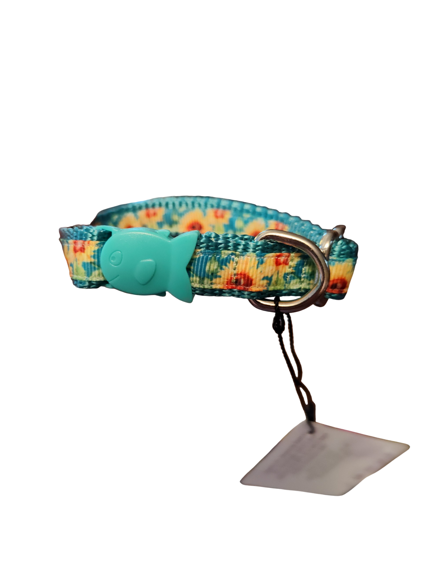 1/2" Sunflowers On Teal Nylon Dog / Cat Collar: Reg Buckle / XS