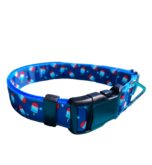 Summer Pop Blue Nylon Dog Collar MD, LG, XL, Leash: 6 Ft Leash