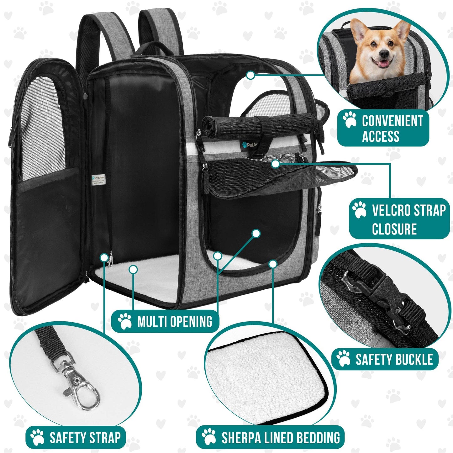 Ultimate 4 Way Entry Pet Carrier Backpack: Heather Gray / One Size - 14.5" x 11.5" x 18" (LxWxH)