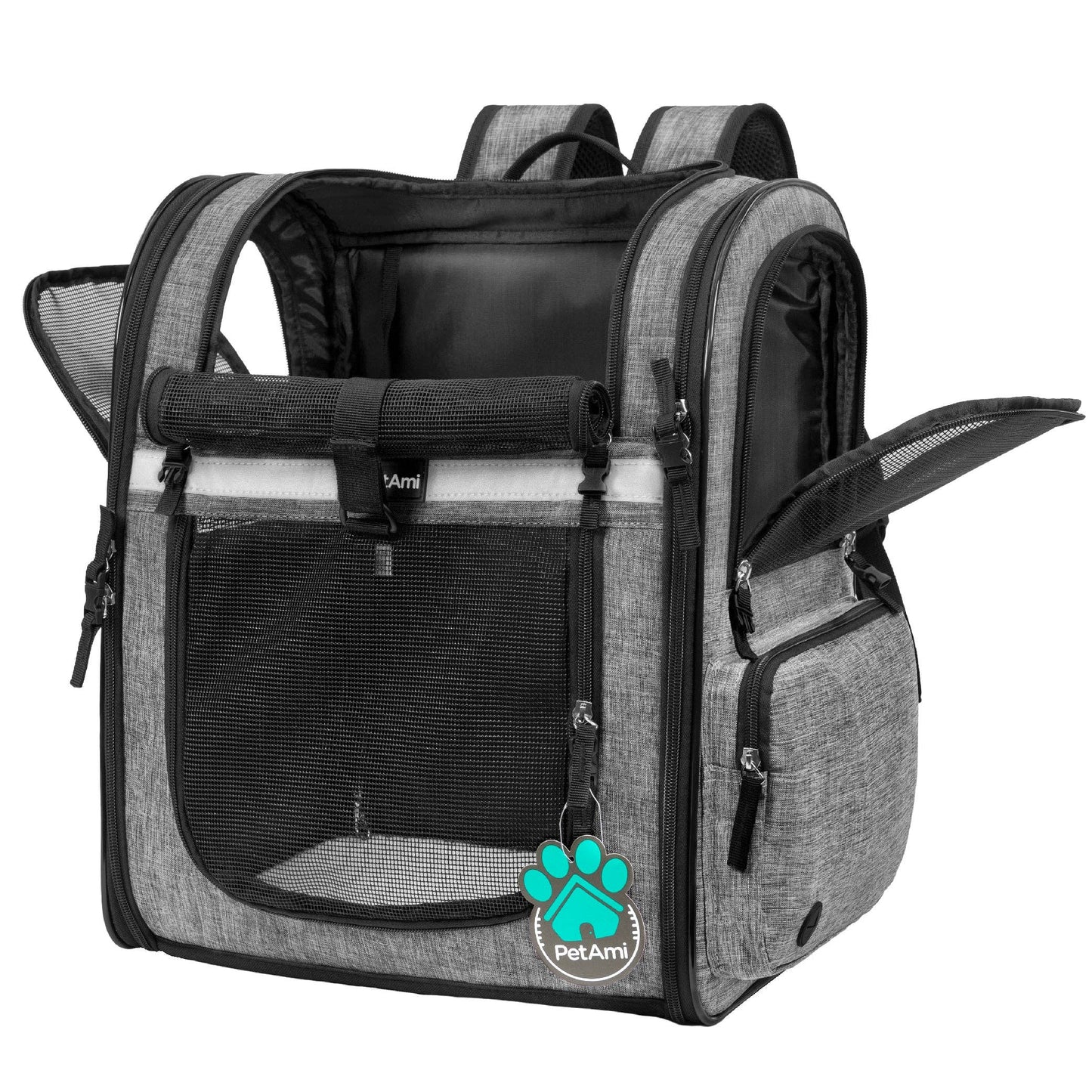 Ultimate 4 Way Entry Pet Carrier Backpack: Heather Gray / One Size - 14.5" x 11.5" x 18" (LxWxH)