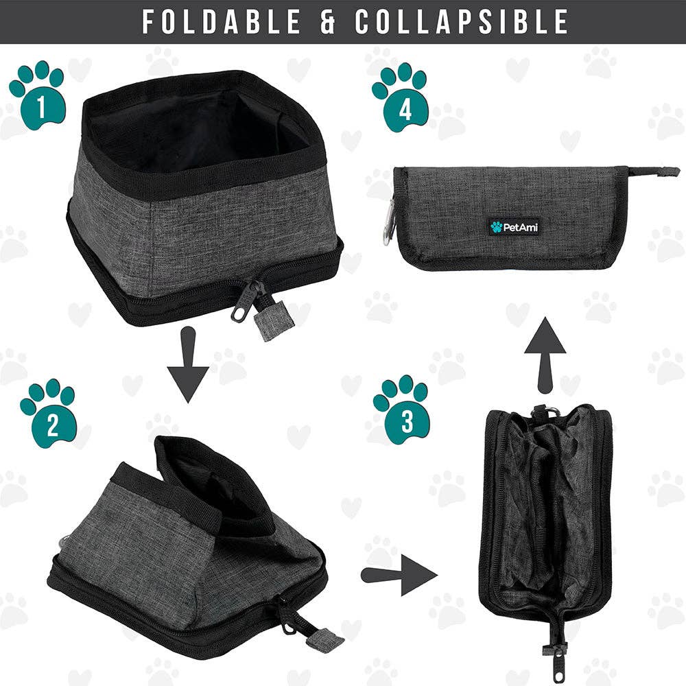Classic Collapsible Pet Travel Bowls: Heather Gray & Charcoal / 2 Bowls - 3.5L / each
