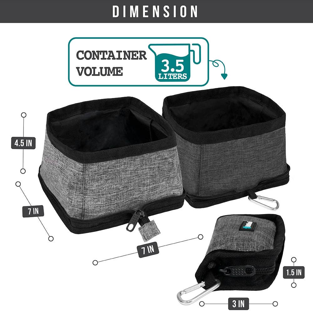 Classic Collapsible Pet Travel Bowls: Heather Turquoise & Charcoal / 2 Bowls - 3.5L / each