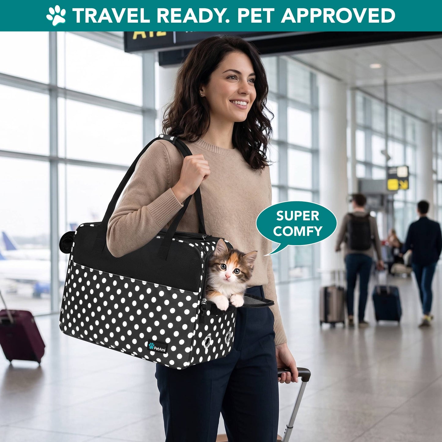 Stylish Handbag Purse Pet Carrier: Polka Dot Black / One Size - 17" x 8" x 11" (LxWxH)