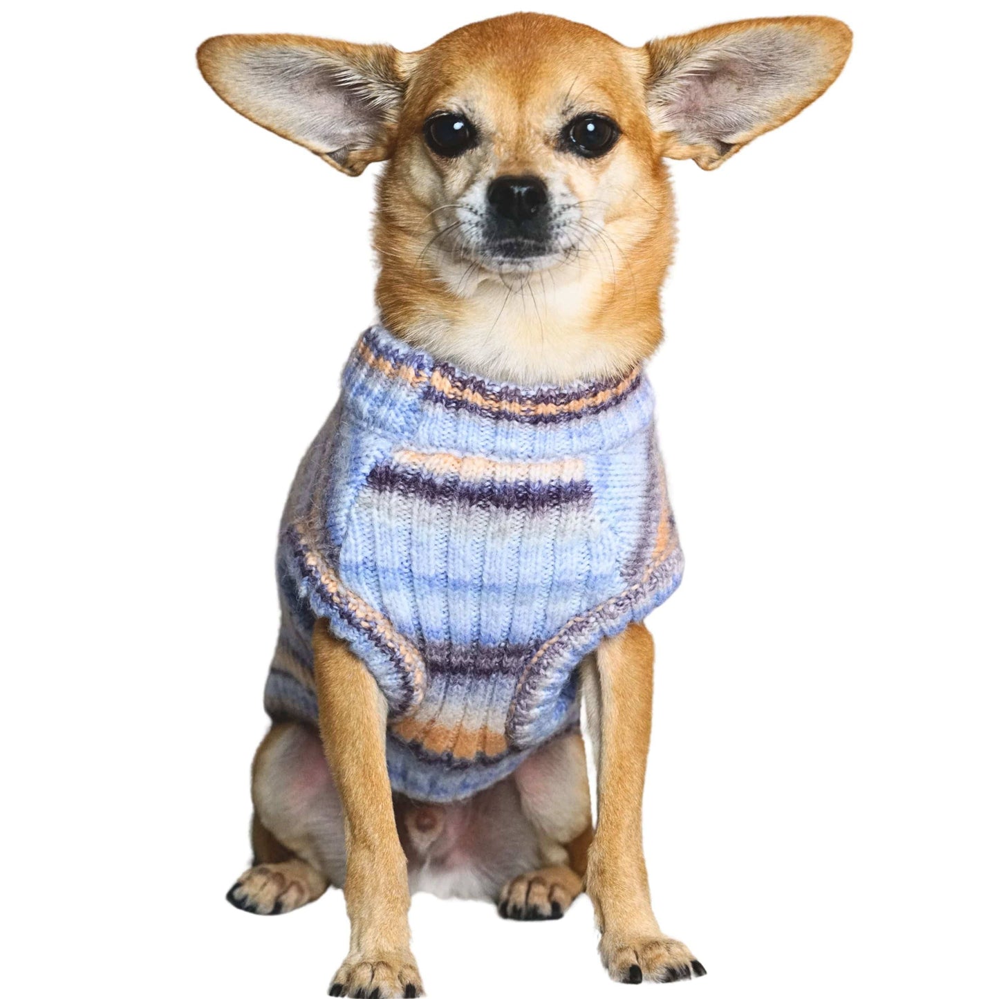Custom-knit & Dyed Cozy Soft Gradient Yarn Crew Neck Sweater: Serene Blue / 14”