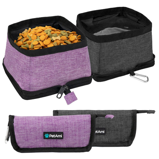Classic Collapsible Pet Travel Bowls: Heather Purple & Charcoal / 2 Bowls - 3.5L / each