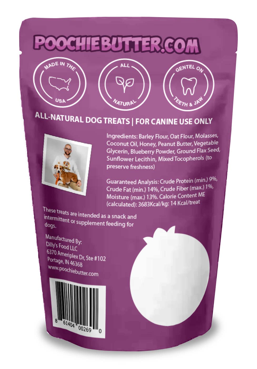 Peanut Butter & Blueberry Soft Chewy Dog Treats 8oz