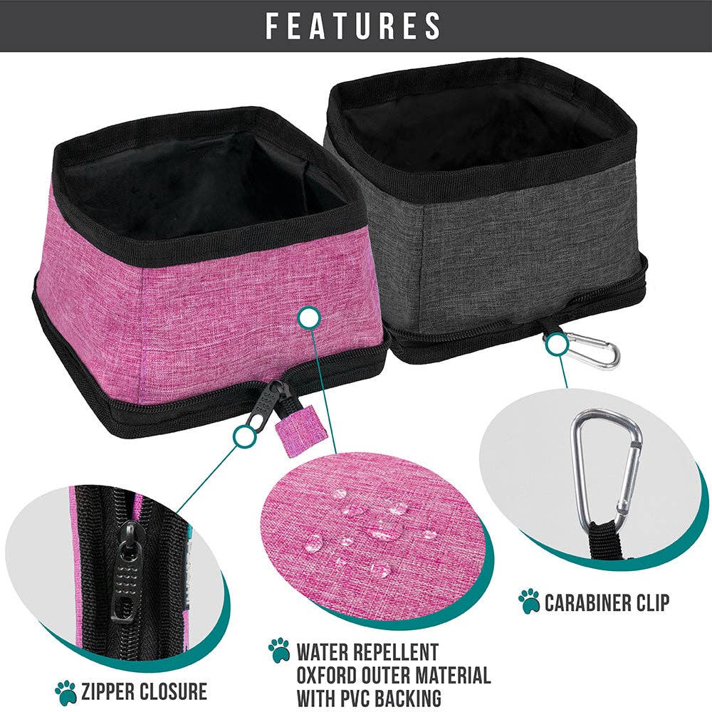 Classic Collapsible Pet Travel Bowls: Heather Pink & Charcoal / 2 Bowls - 3.5L / each