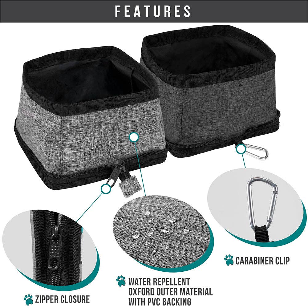 Classic Collapsible Pet Travel Bowls: Heather Gray & Charcoal / 2 Bowls - 3.5L / each