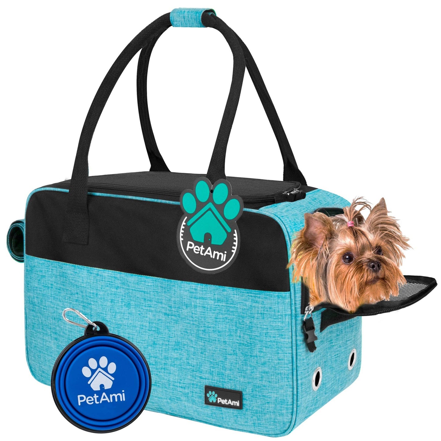 Stylish Handbag Purse Pet Carrier: Heather Turquoise / One Size - 17" x 8" x 11" (LxWxH)