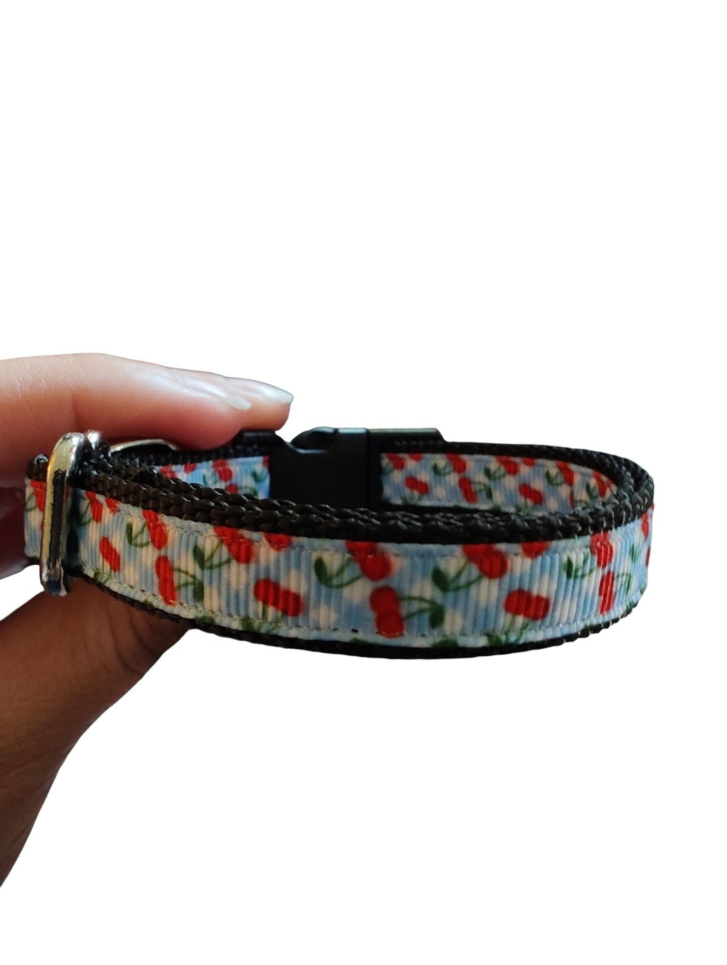 1/2" Gingham Cherries Nylon Dog / Cat Collar: Reg Buckle / XS