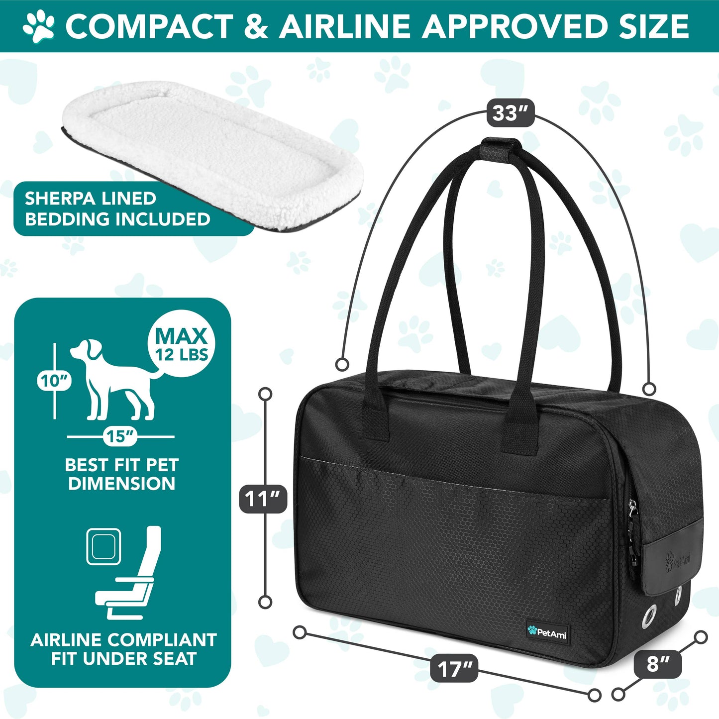 Stylish Handbag Purse Pet Carrier: Polka Dot Black / One Size - 17" x 8" x 11" (LxWxH)