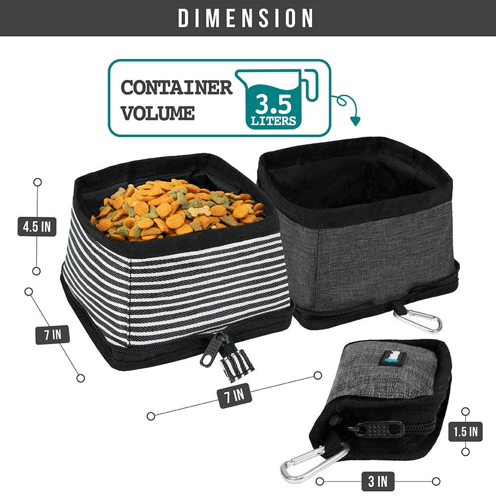 Classic Collapsible Pet Travel Bowls: Heather Turquoise & Charcoal / 2 Bowls - 3.5L / each