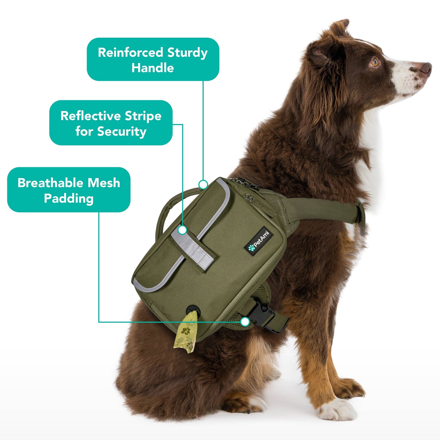 Deluxe Dog Harness Saddle Bag Backpack: Green / Large