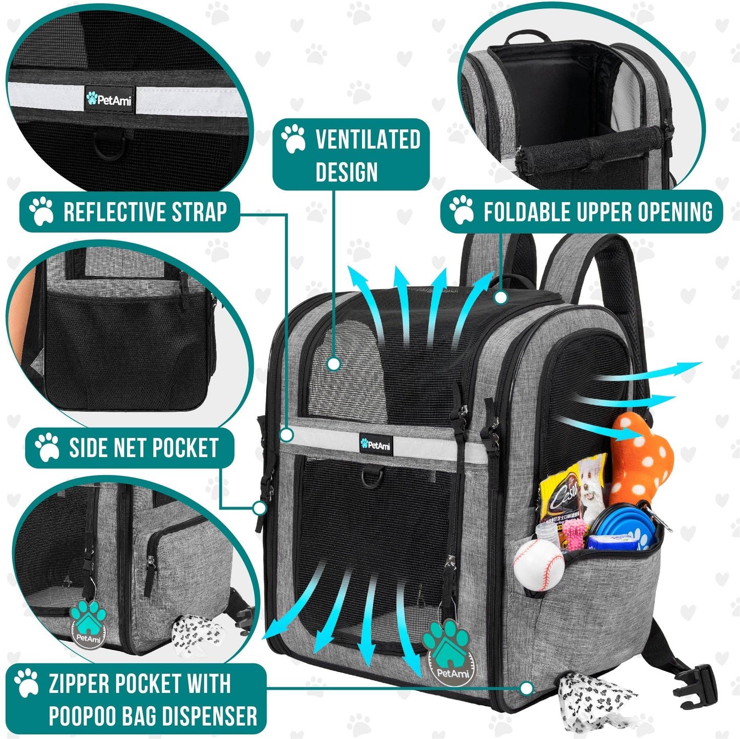 Ultimate 4 Way Entry Pet Carrier Backpack: Heather Navy / One Size - 14.5" x 11.5" x 18" (LxWxH)
