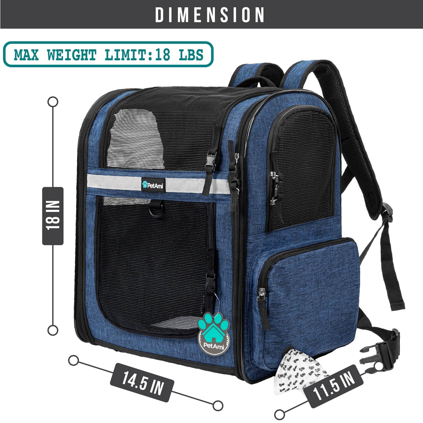 Ultimate 4 Way Entry Pet Carrier Backpack: Heather Purple / One Size - 14.5" x 11.5" x 18" (LxWxH)