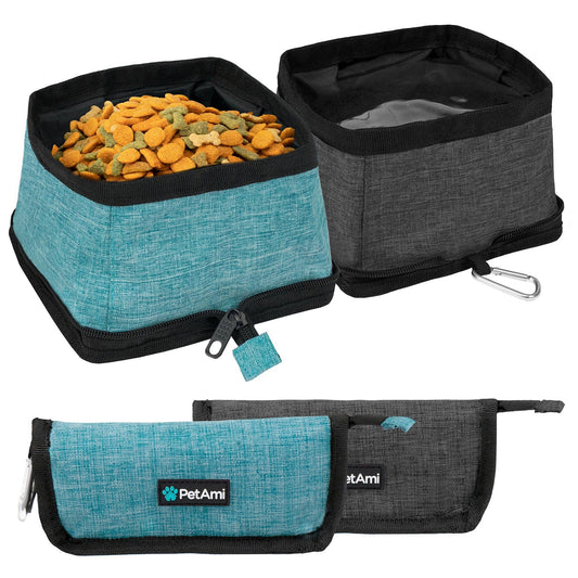 Classic Collapsible Pet Travel Bowls: Heather Turquoise & Charcoal / 2 Bowls - 3.5L / each