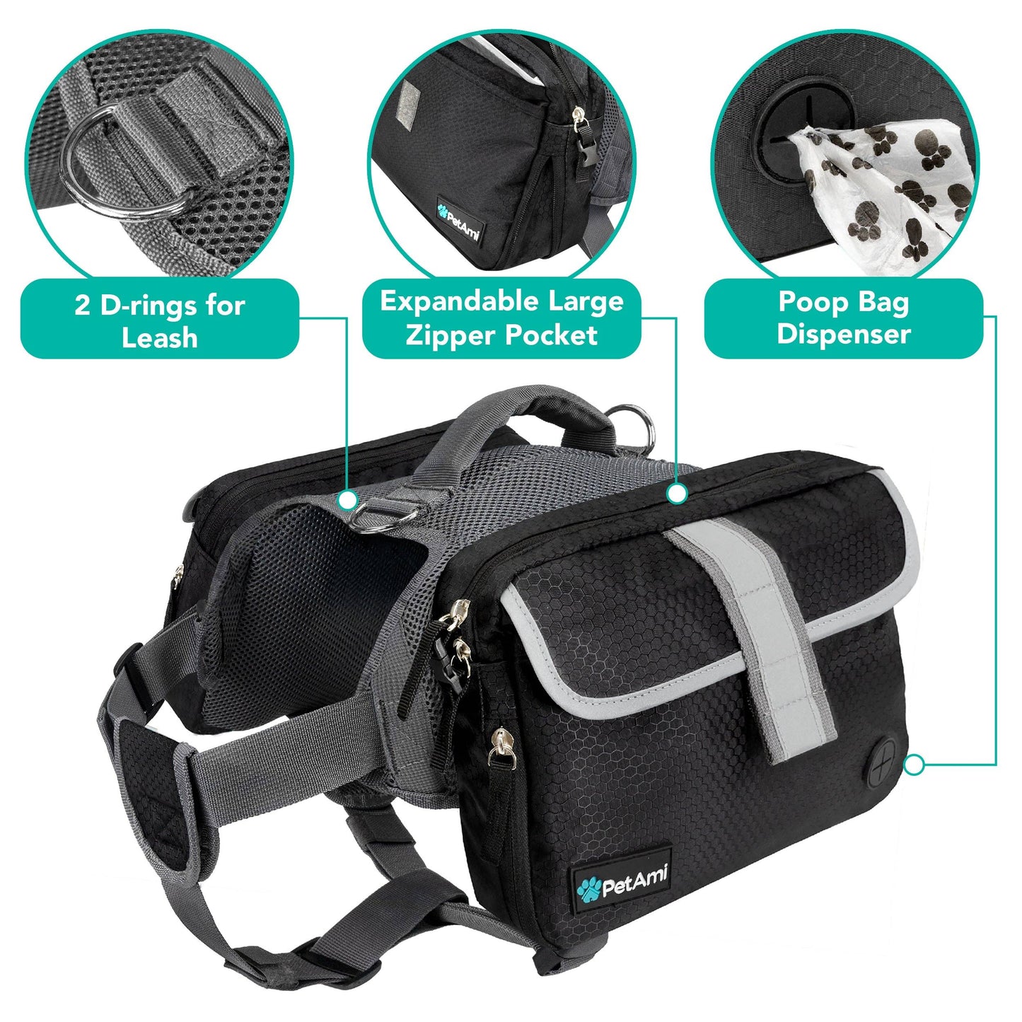 Deluxe Dog Harness Saddle Bag Backpack: Green / Medium
