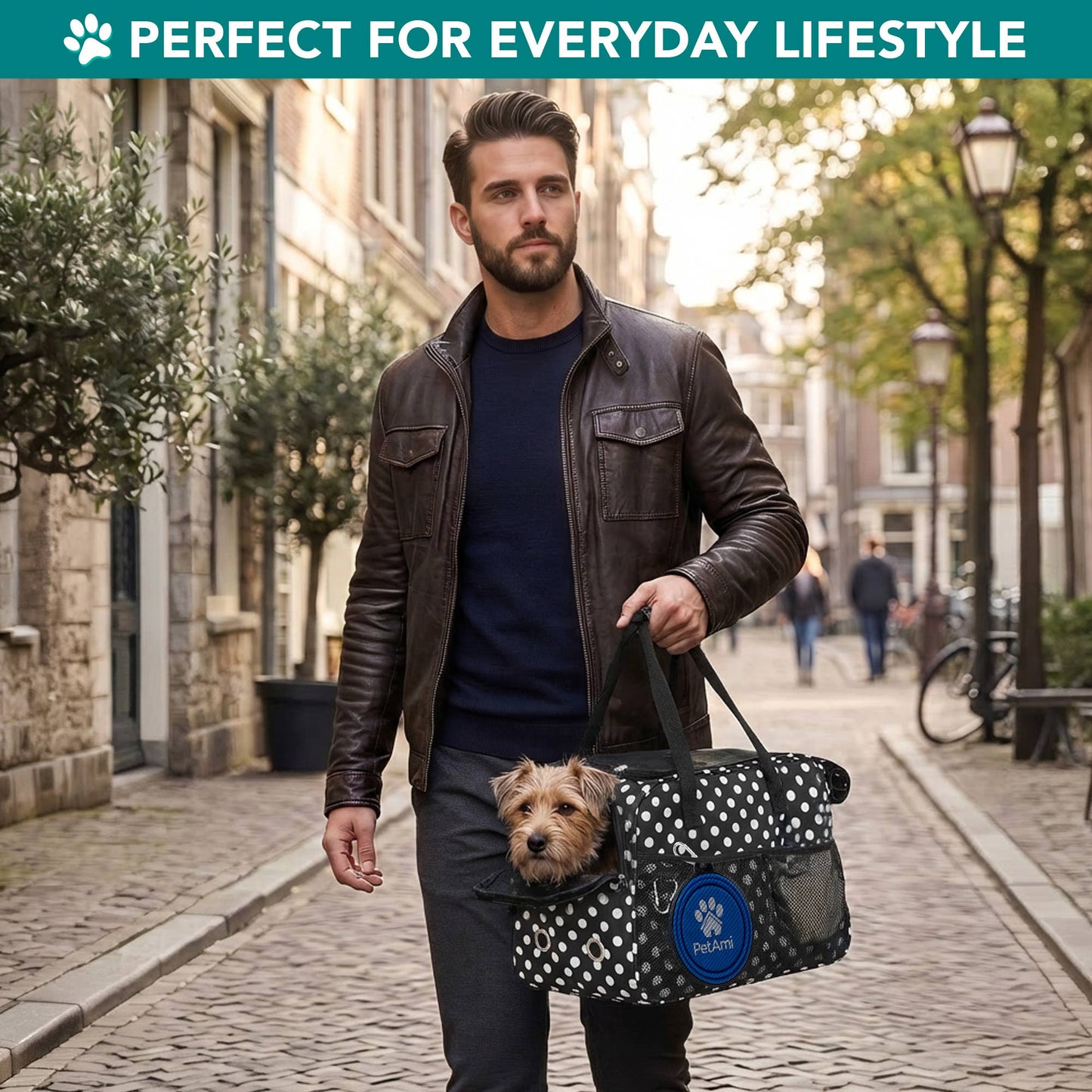 Stylish Handbag Purse Pet Carrier: Polka Dot Black / One Size - 17" x 8" x 11" (LxWxH)