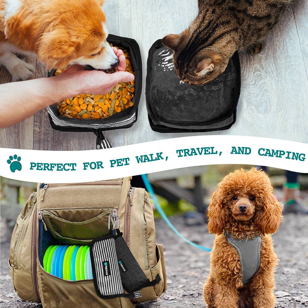 Classic Collapsible Pet Travel Bowls: Heather Turquoise & Charcoal / 2 Bowls - 3.5L / each