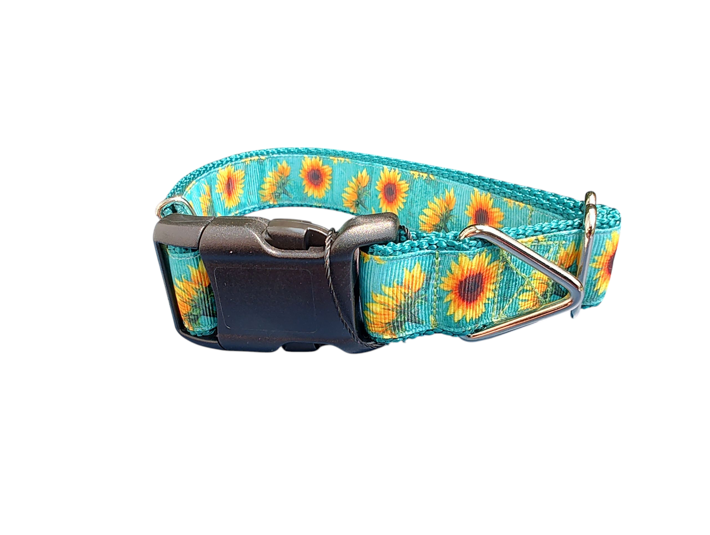 Sunflower Heads Nylon Dog Collar: Metal Buckle / 6 Ft Leash