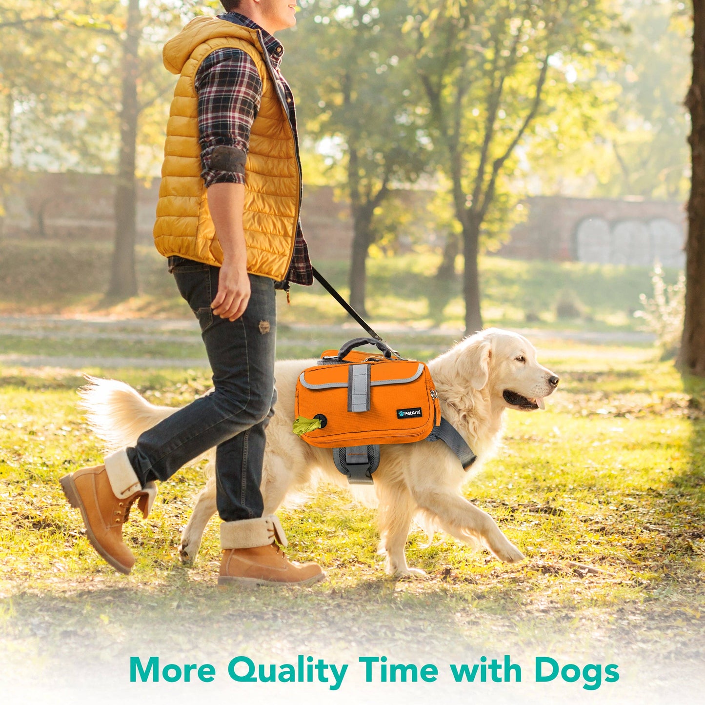 Deluxe Dog Harness Saddle Bag Backpack: Green / Medium