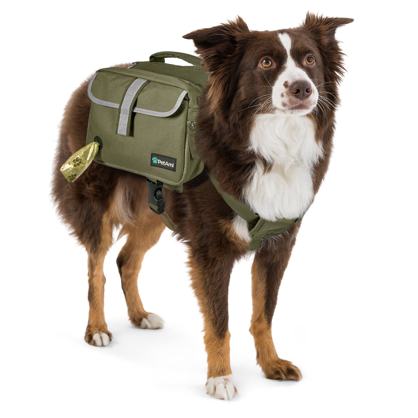 Deluxe Dog Harness Saddle Bag Backpack: Tan / Large