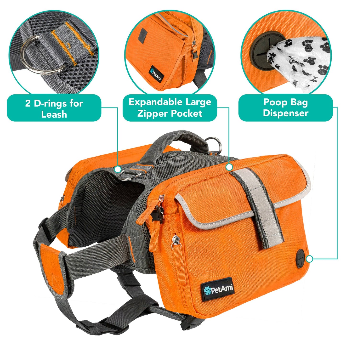 Deluxe Dog Harness Saddle Bag Backpack: Green / Large