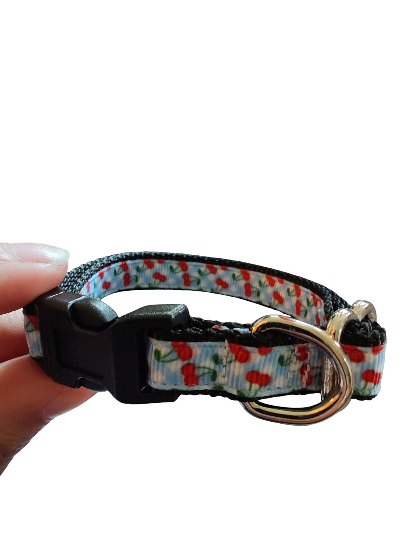 1/2" Gingham Cherries Nylon Dog / Cat Collar: Reg Buckle / XS