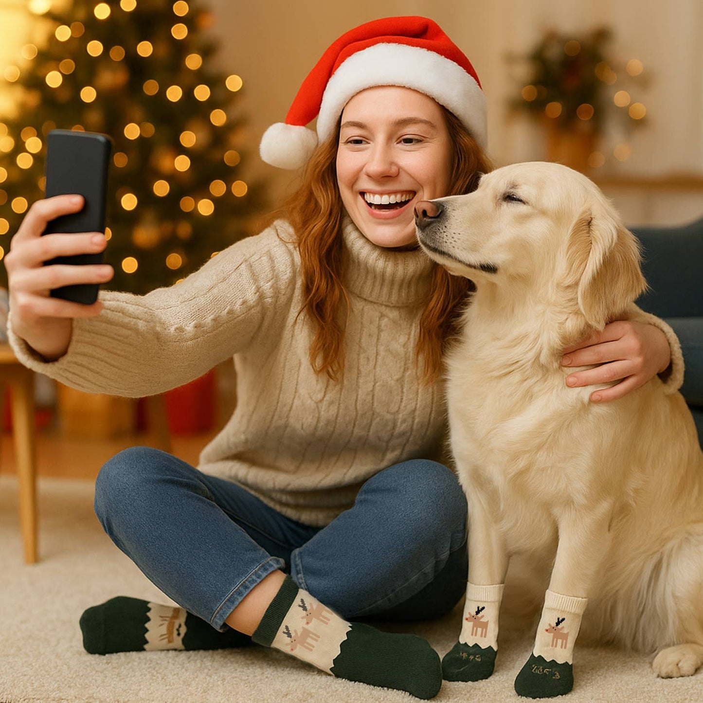 Christmas 2026 Matching Pet & Human Fun Socks - Reindeer Run