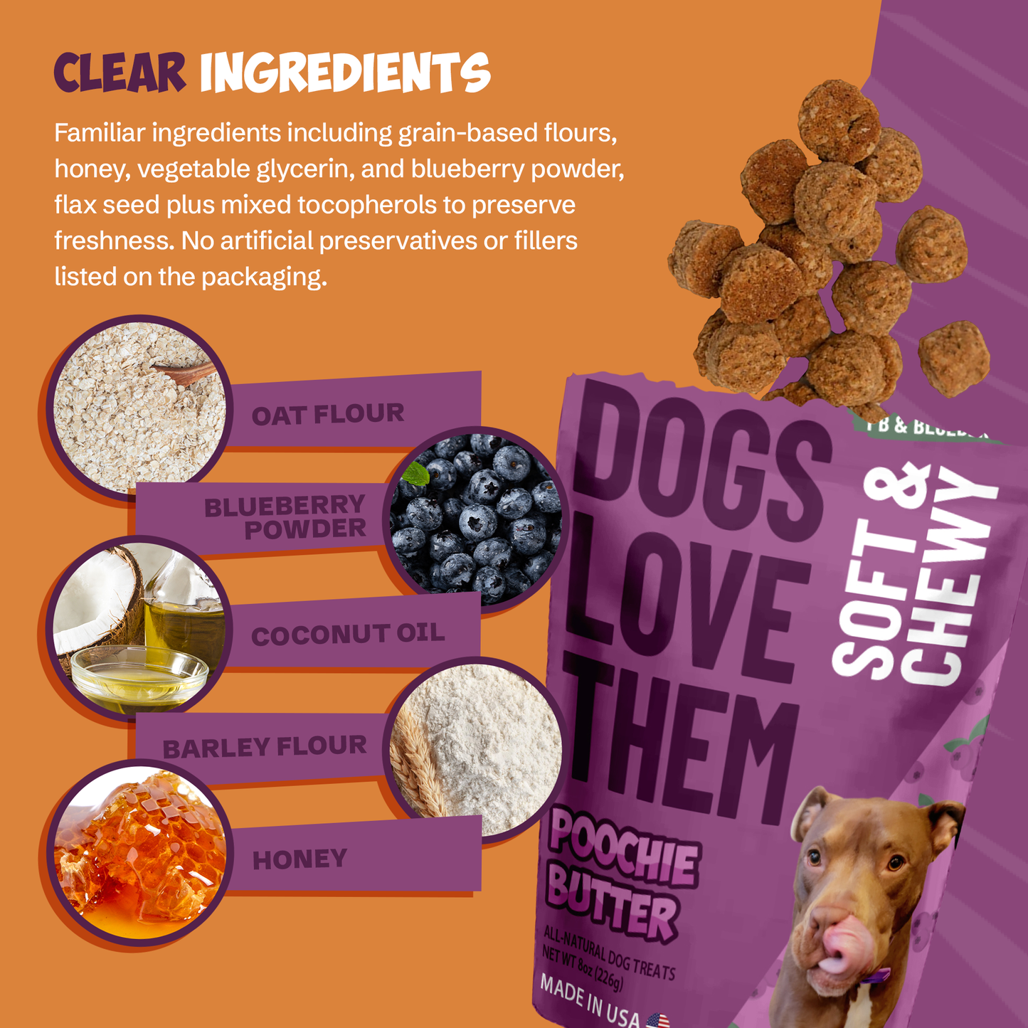 Peanut Butter & Blueberry Soft Chewy Dog Treats 8oz