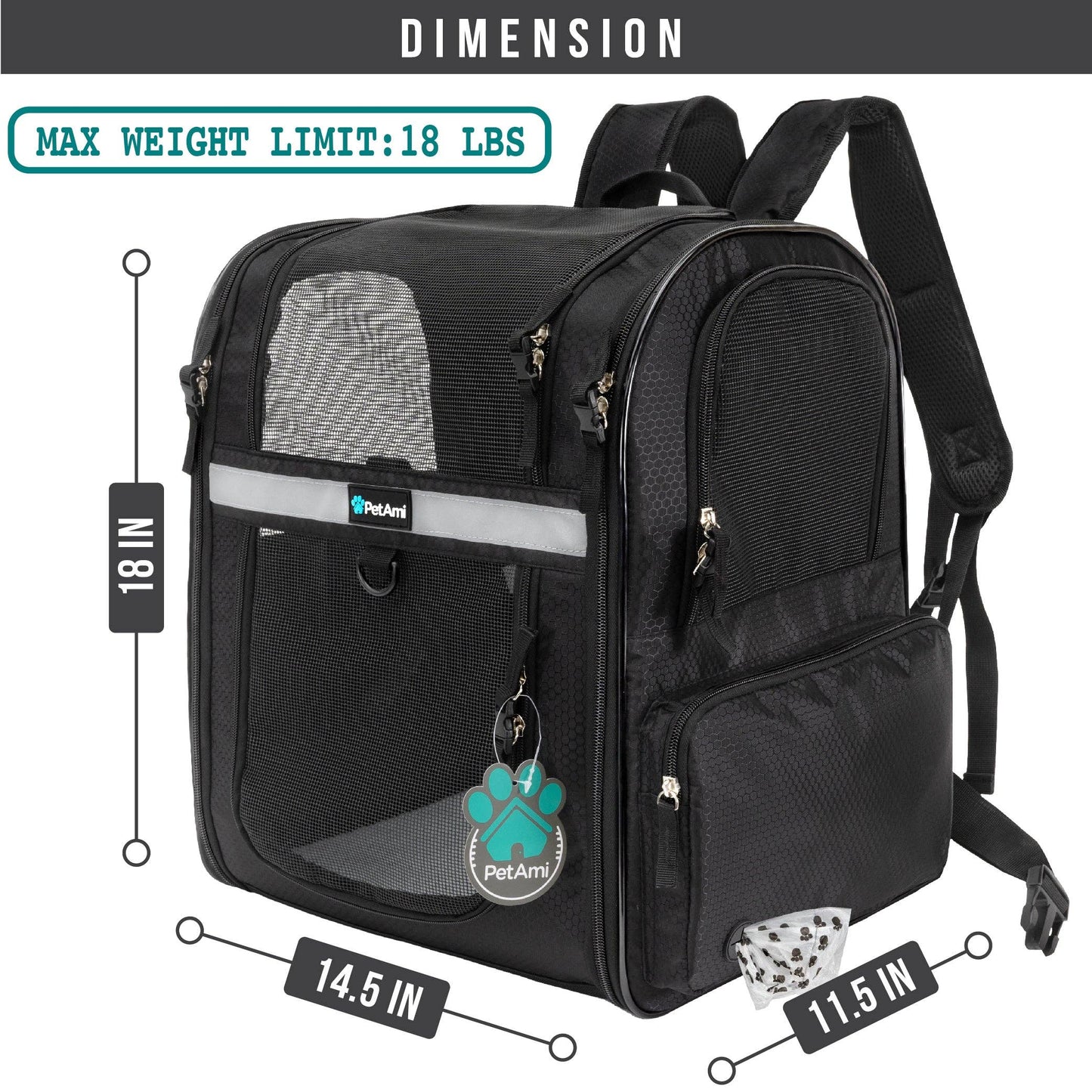 Ultimate 4 Way Entry Pet Carrier Backpack: Heather Gray / One Size - 14.5" x 11.5" x 18" (LxWxH)