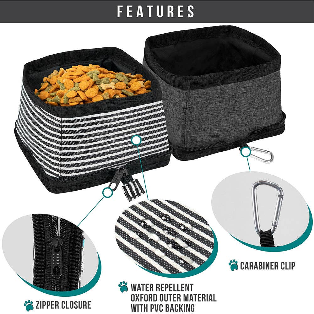 Classic Collapsible Pet Travel Bowls: Heather Turquoise & Charcoal / 2 Bowls - 3.5L / each