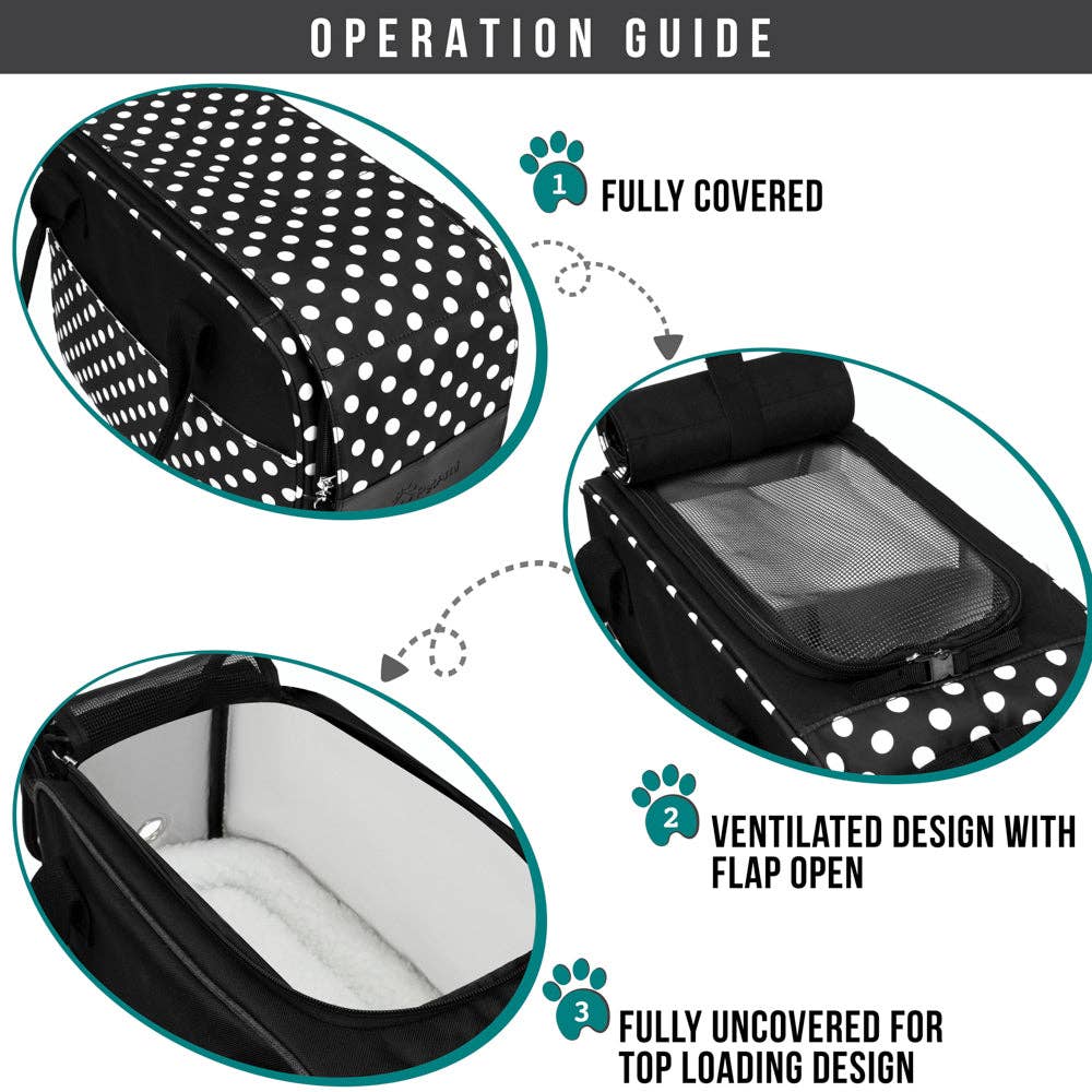 Stylish Handbag Purse Pet Carrier: Polka Dot Black / One Size - 17" x 8" x 11" (LxWxH)