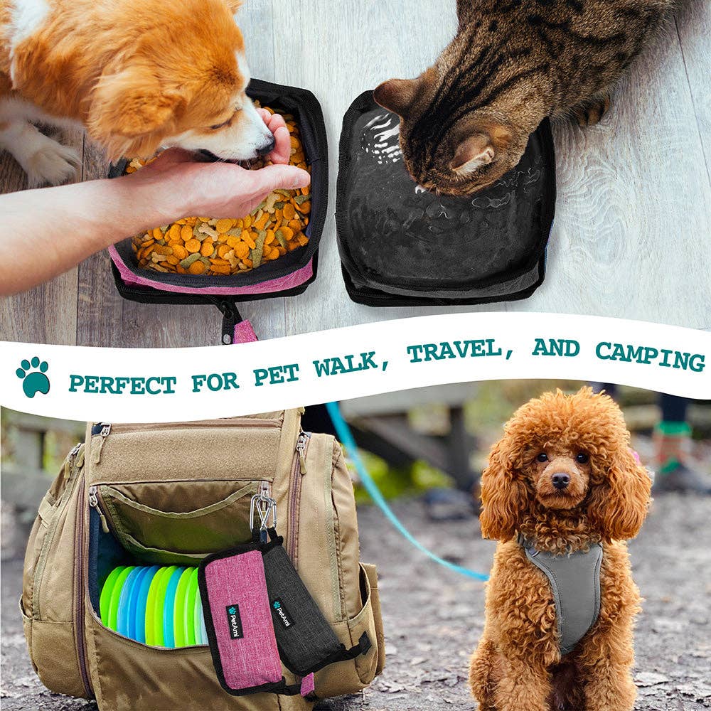 Classic Collapsible Pet Travel Bowls: Heather Pink & Charcoal / 2 Bowls - 3.5L / each