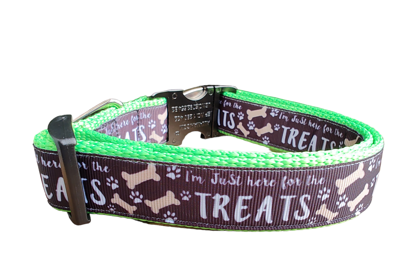 Here For The Treats Neon Green Nylon Dog Collar, Leash: Medium
