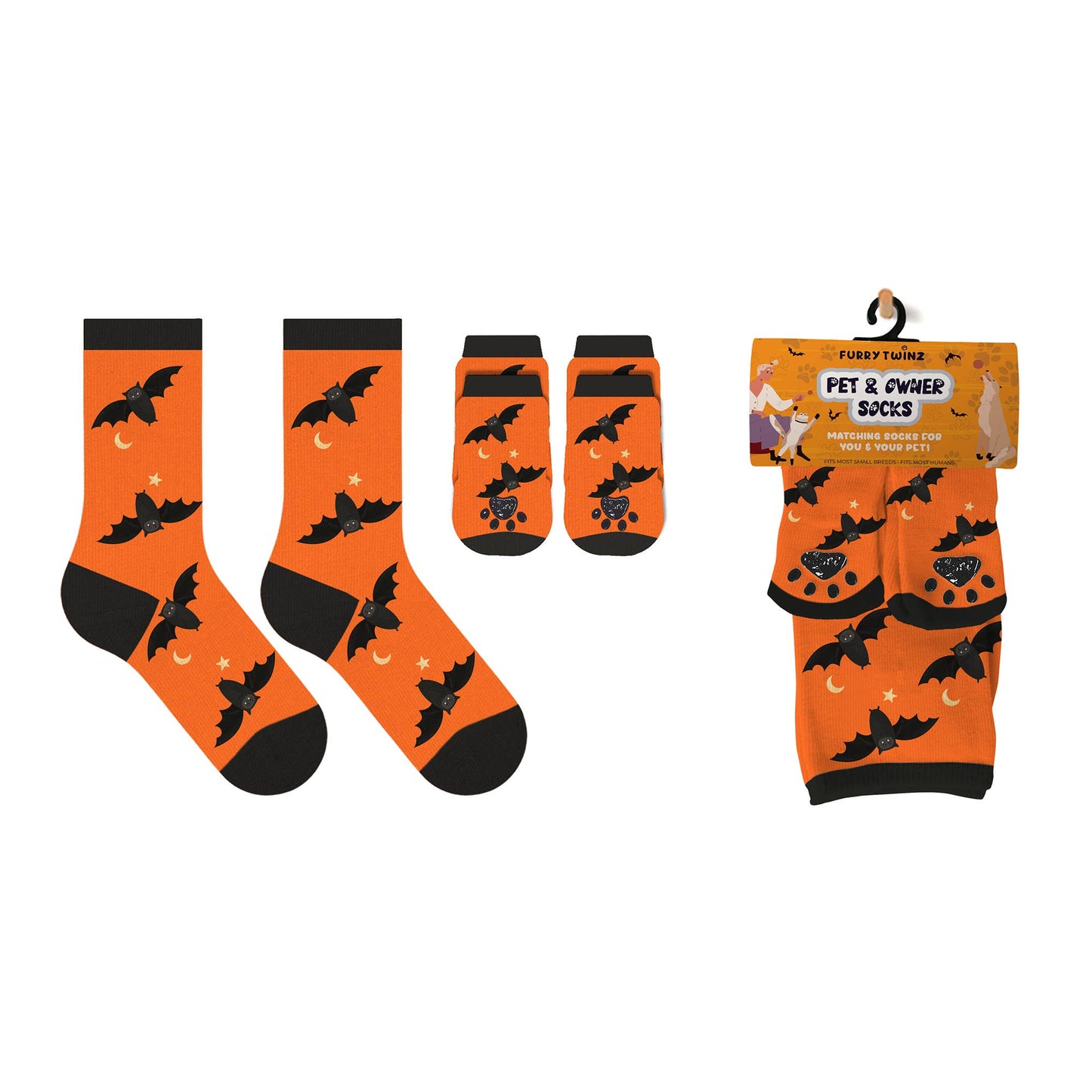 Matching Pet & Human Fun Socks - Bat Moon