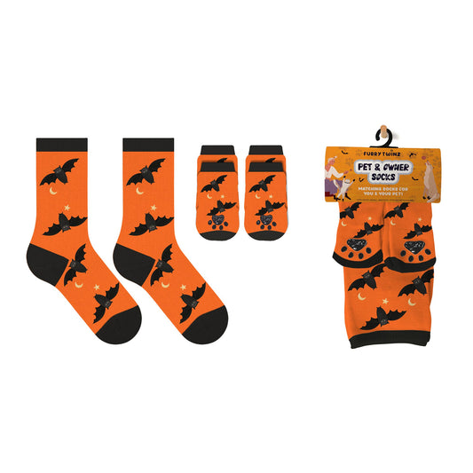Matching Pet & Human Fun Socks - Bat Moon