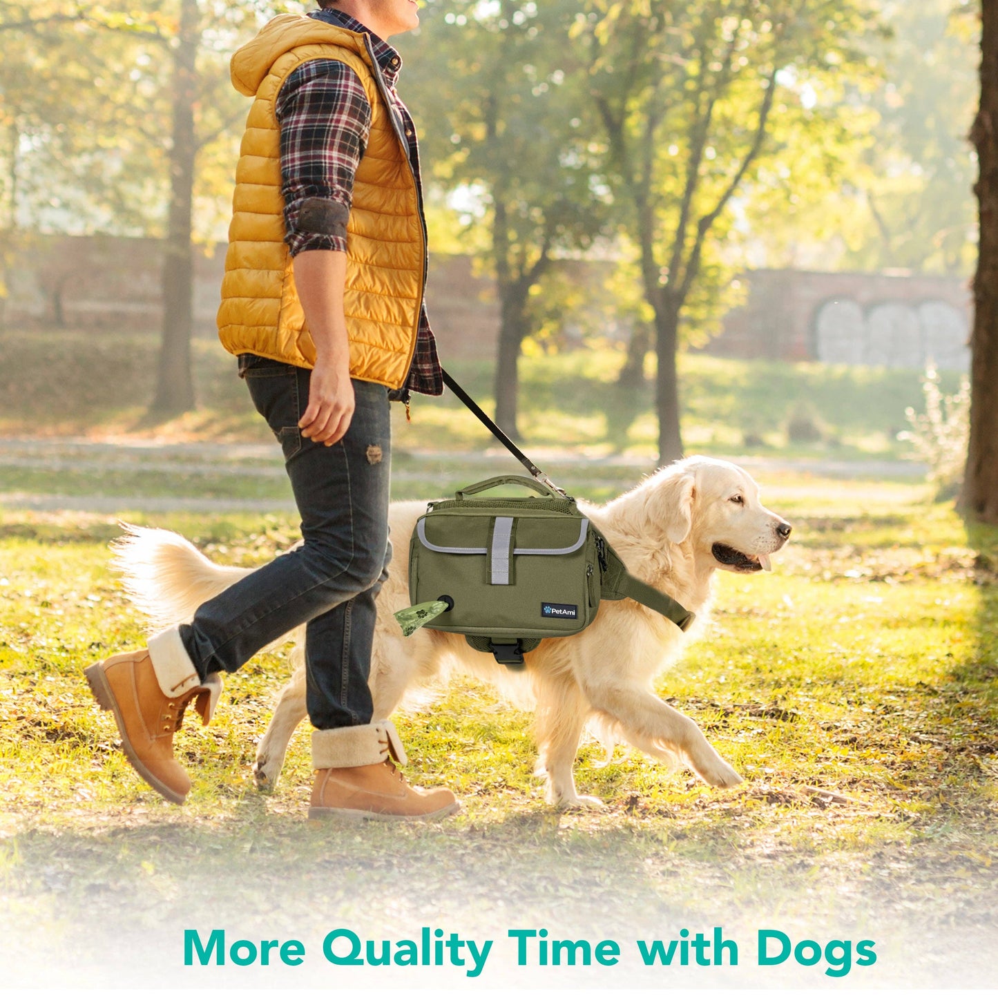 Deluxe Dog Harness Saddle Bag Backpack: Tan / Medium