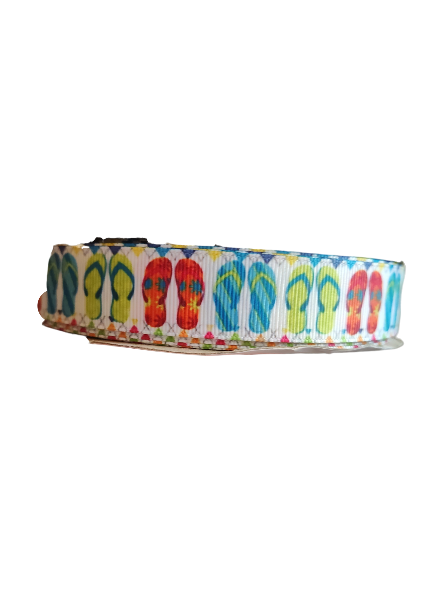 Red, Blue, Green, Flip Flops Nylon Dog Collar: Plastic Buckle / Large