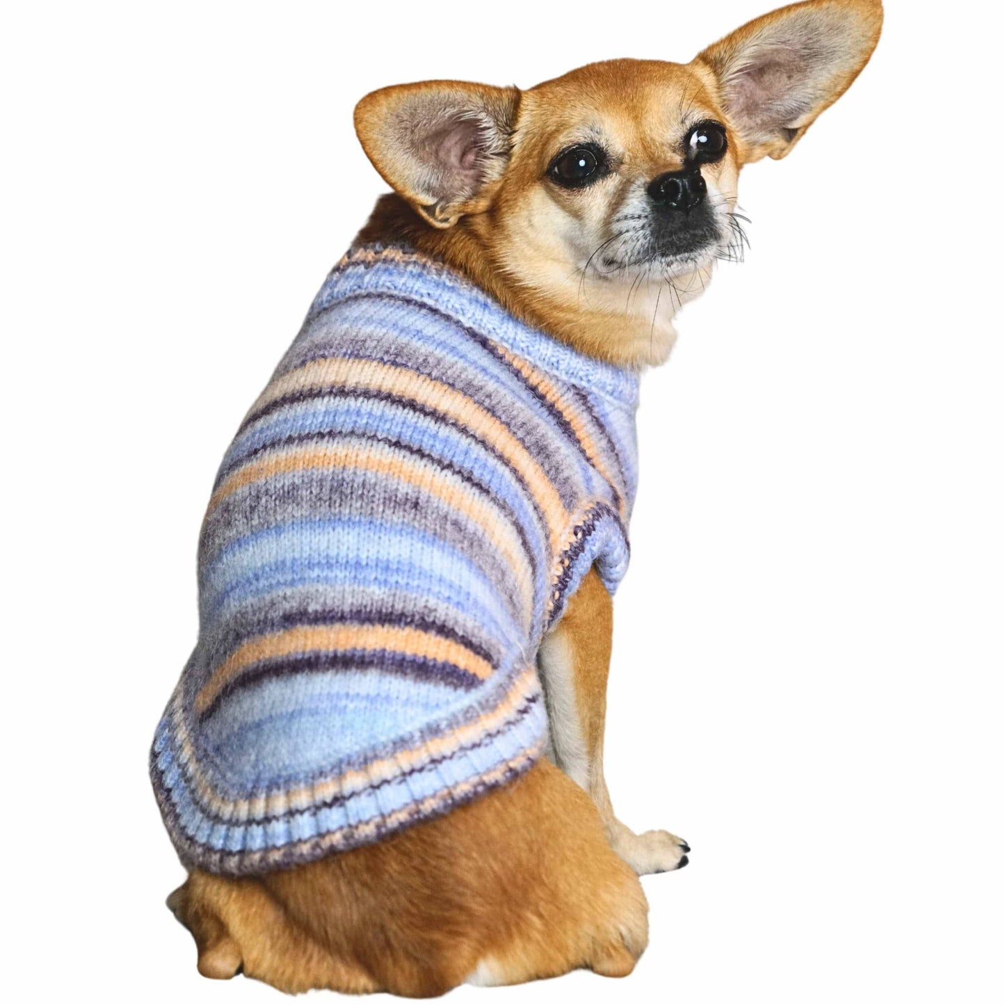 Custom-knit & Dyed Cozy Soft Gradient Yarn Crew Neck Sweater: Serene Blue / 12“