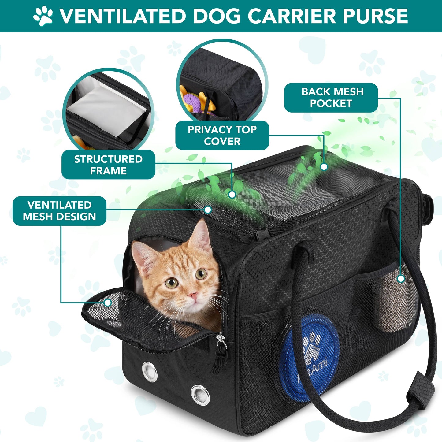 Stylish Handbag Purse Pet Carrier: Heather Turquoise / One Size - 17" x 8" x 11" (LxWxH)