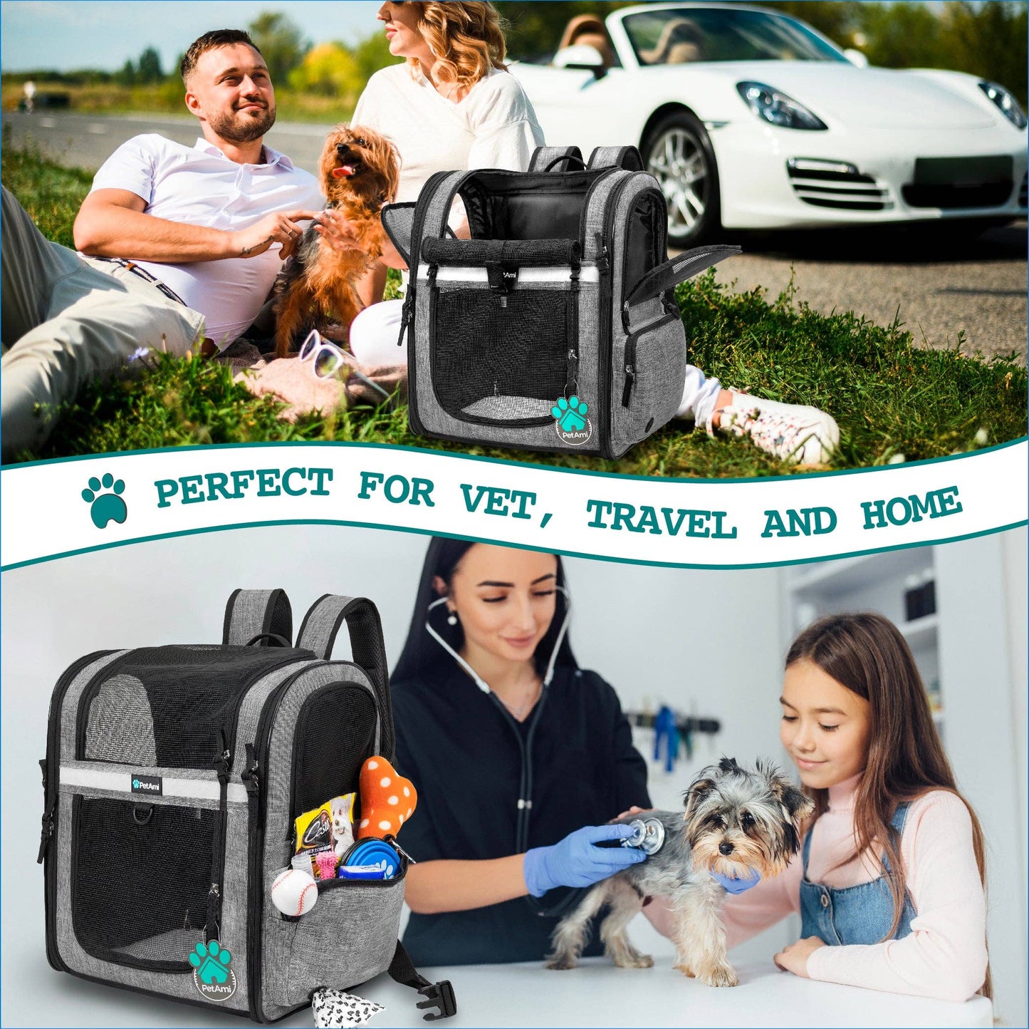 Ultimate 4 Way Entry Pet Carrier Backpack: Heather Gray / One Size - 14.5" x 11.5" x 18" (LxWxH)