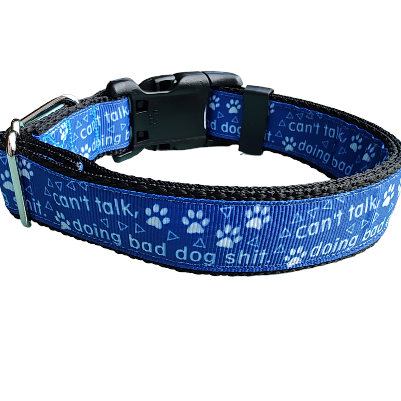 Can't Talk, Doing Bad Dog Shit Black Nylon Dog Collar MD, LG, XL, Leash: Large