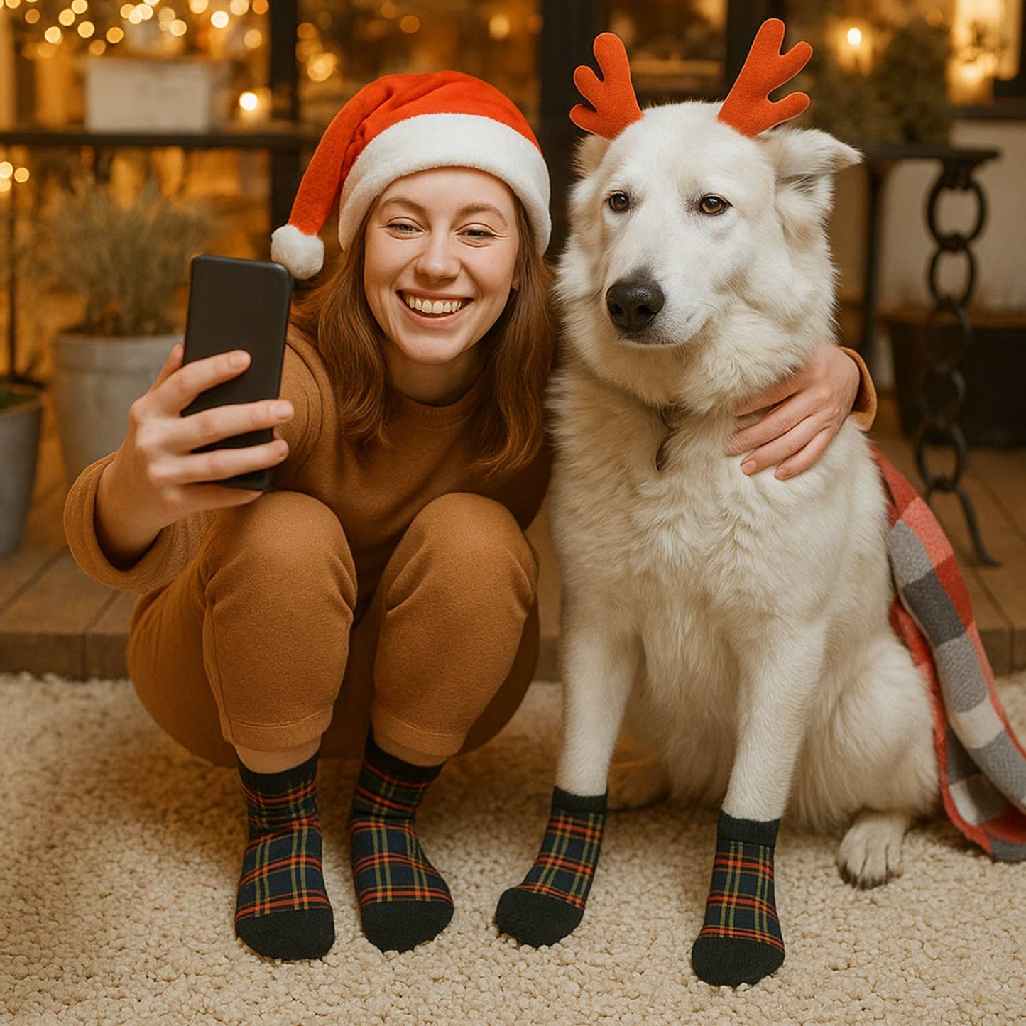 Christmas 2026 Matching Pet & Human Fun Socks - Winter Plaid