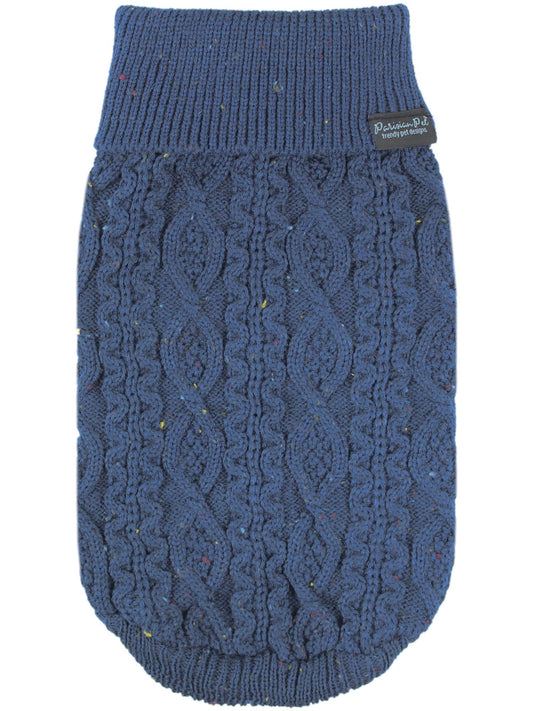 Cable Knit Sweater Navy Blue – Premium Knit Dog Sweater: XL