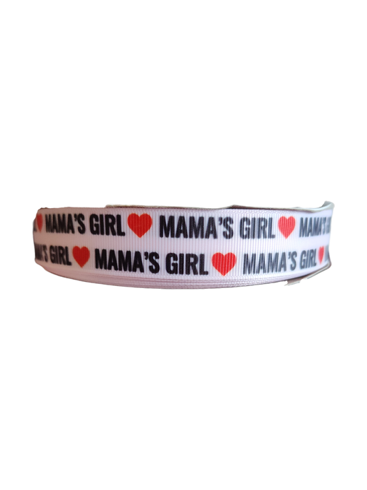 Mama's Girl Pink Nylon Dog Collar: Metal Buckle / 6 Ft Leash