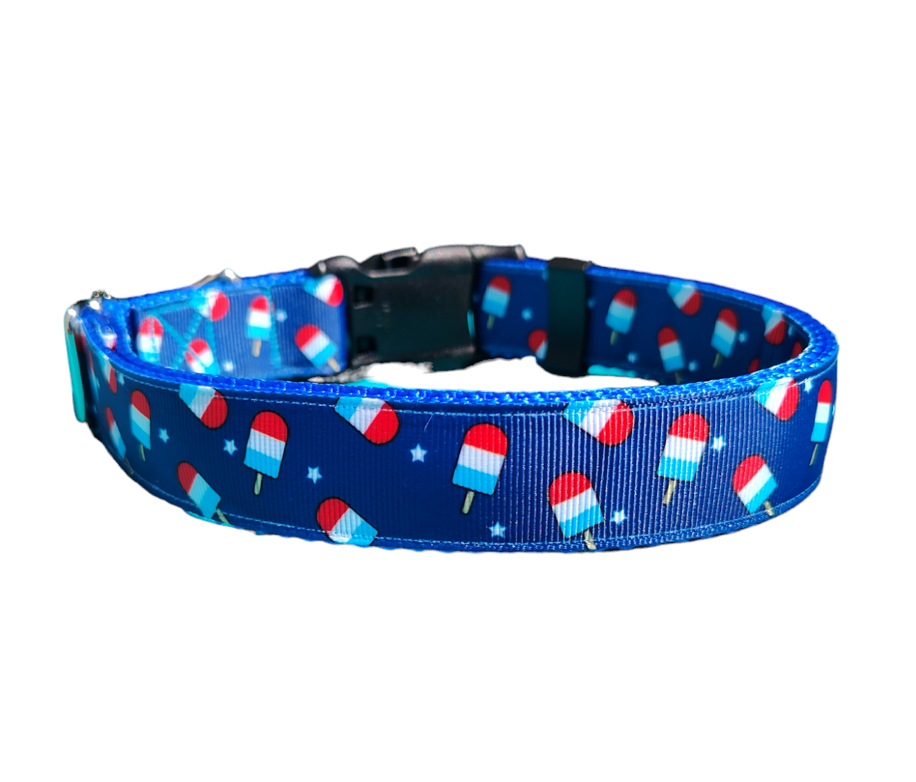 Summer Pop Blue Nylon Dog Collar MD, LG, XL, Leash: 6 Ft Leash