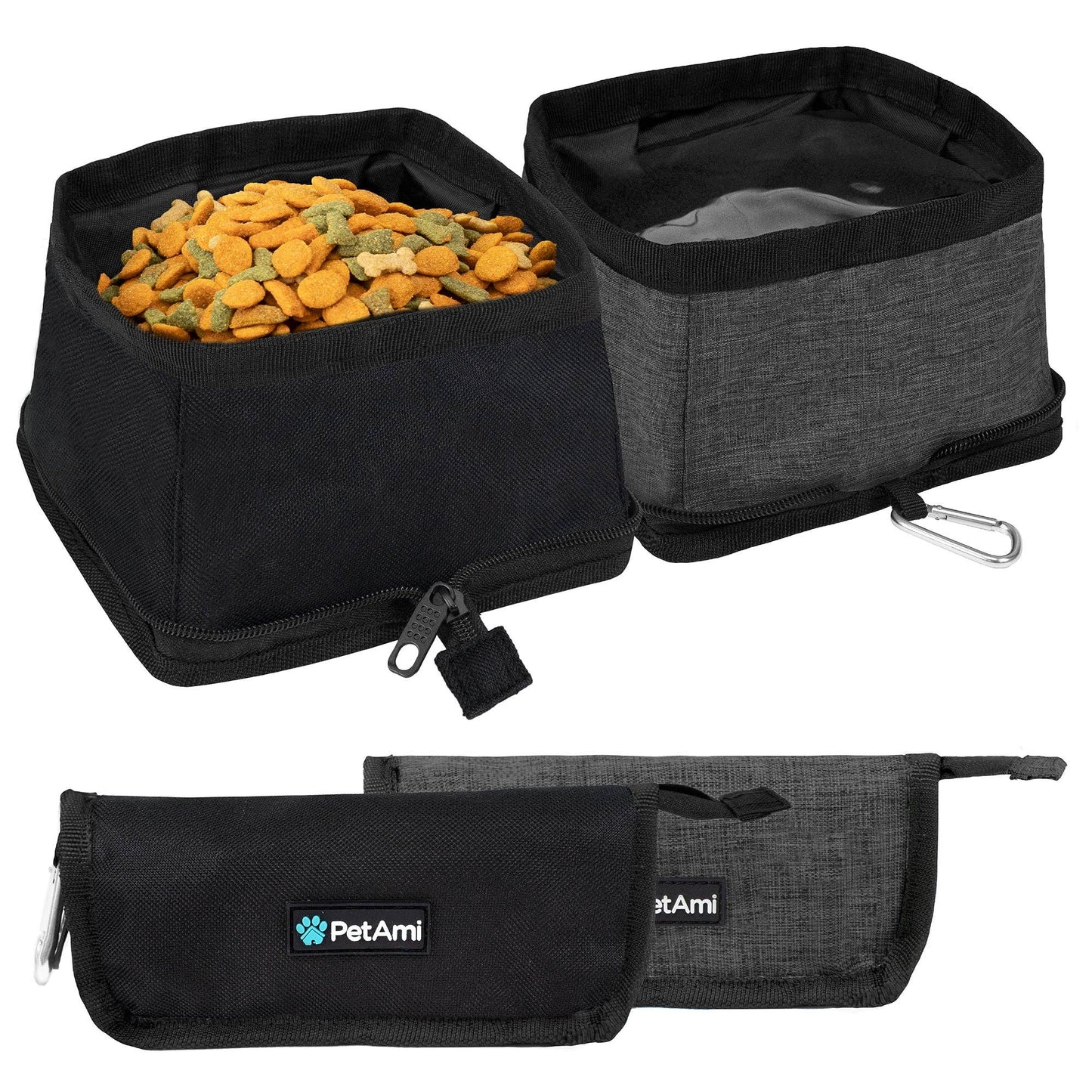 Classic Collapsible Pet Travel Bowls: Heather Turquoise & Charcoal / 2 Bowls - 3.5L / each